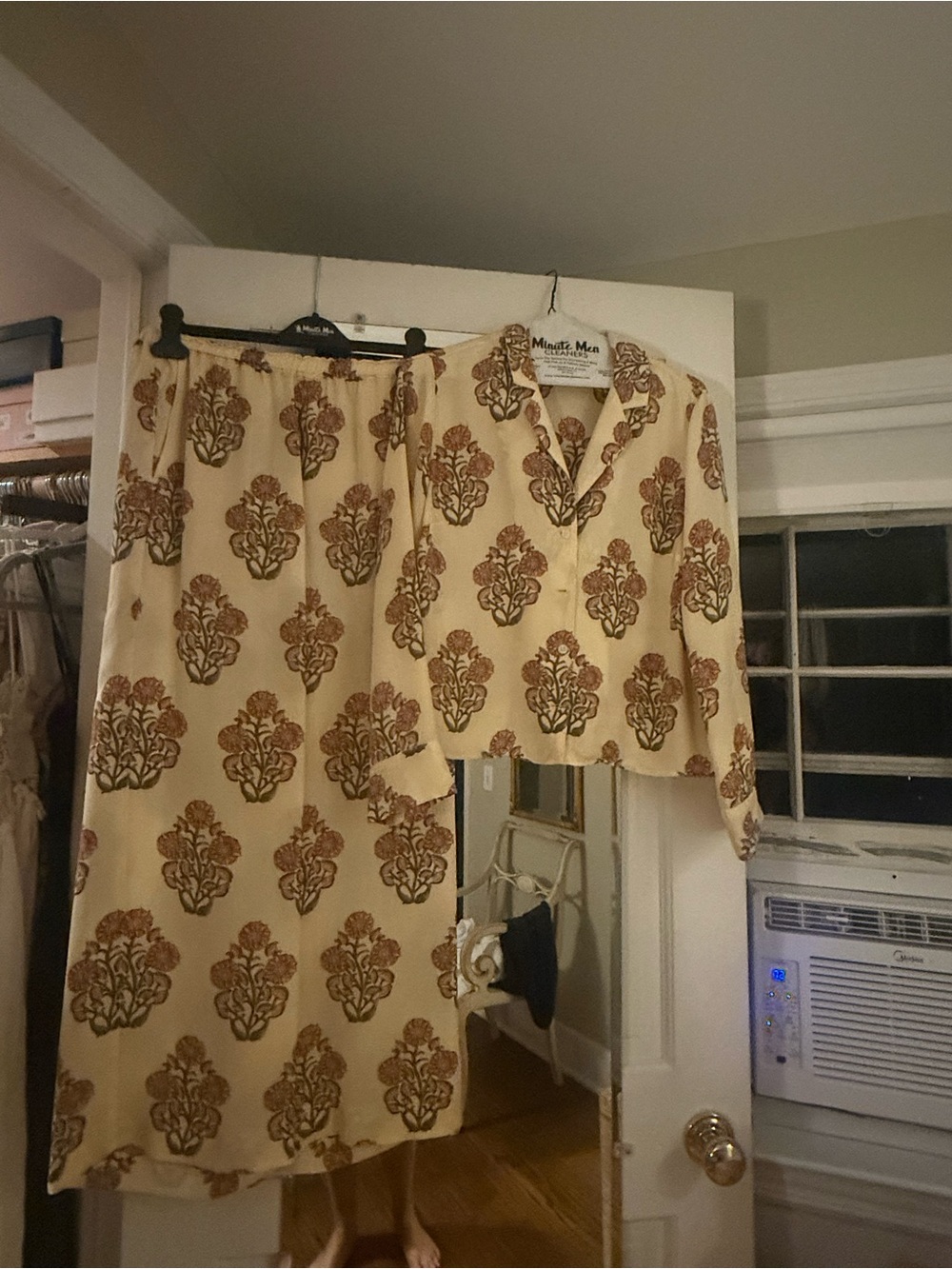J. Crew Cream Two-Piece Skirt Set with Brown Floral Print